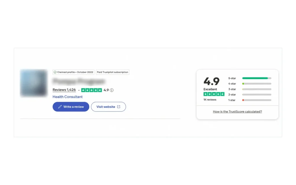 How removing 50+ Trustpilot reviews moved the score from 3.7 to 4.9 14 Trustpilot profile at 4.9 stars, health consultant case study