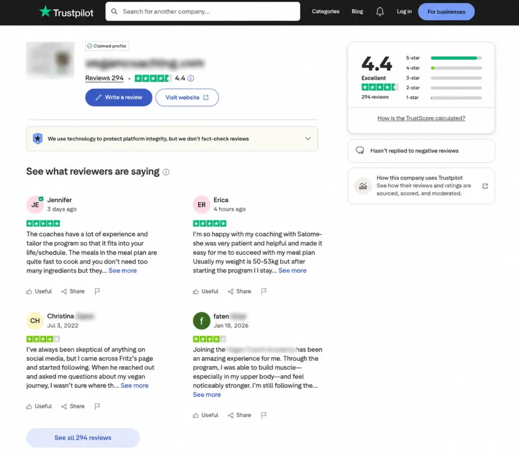 How removing 2 Trustpilot reviews moved the score from 4.4 to 4.8 24 Trustpilot profile rated 4.4 across 294 reviews, before the removals