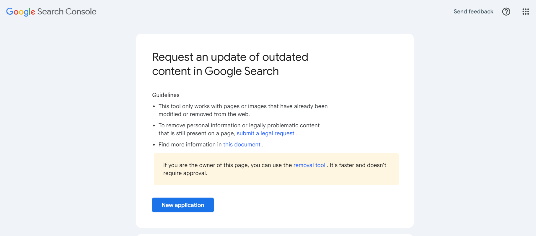 Google outdated content form
