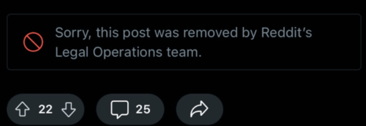 Reddit Post Removal Service 6 Reddit notice: post removed by Reddit's Legal Operations team