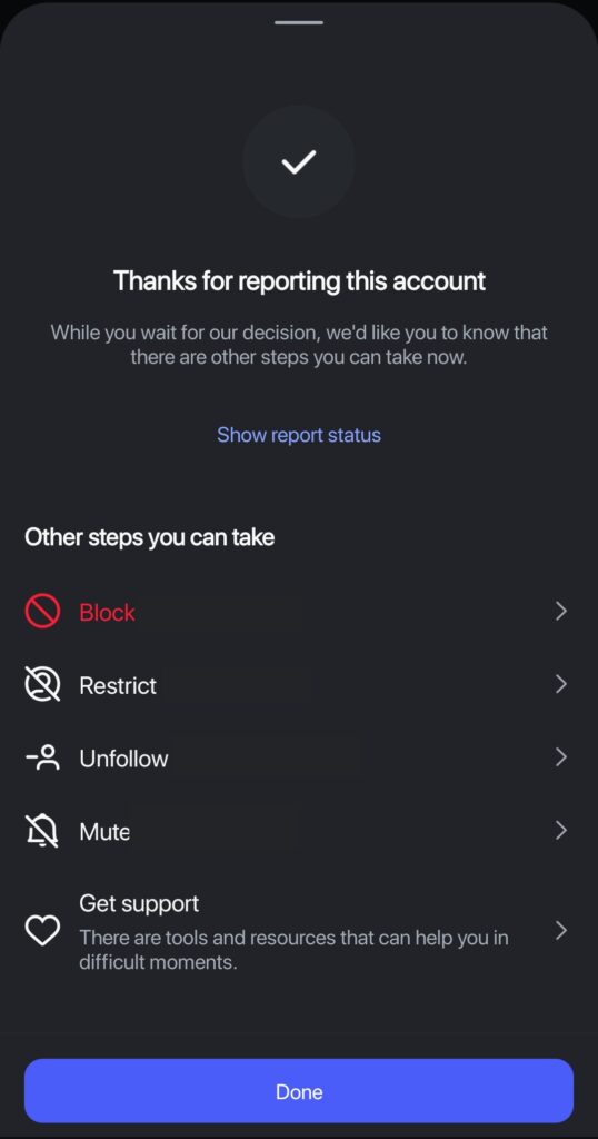 report instagram account step 5