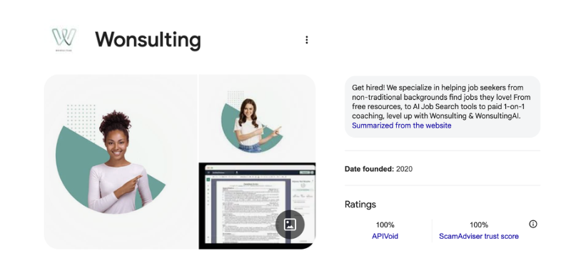 Our Clients' Reviews 24 Wonsulting profile across search results