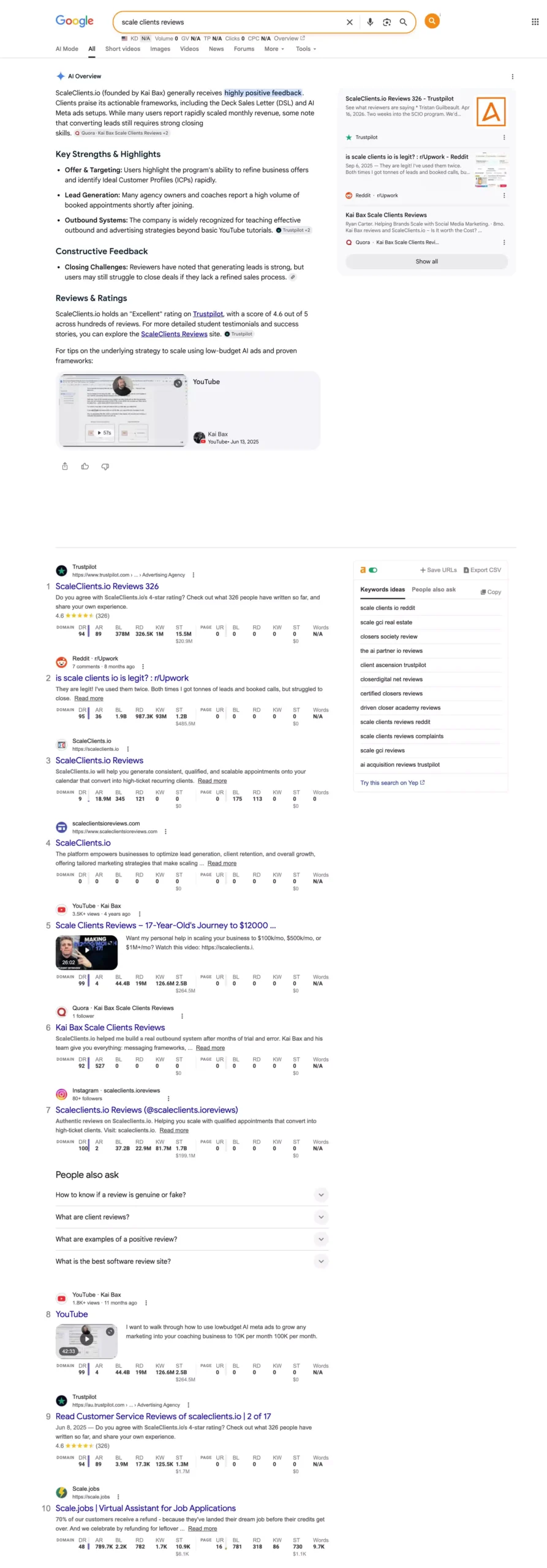 Google search for ScaleClients.io after suppression