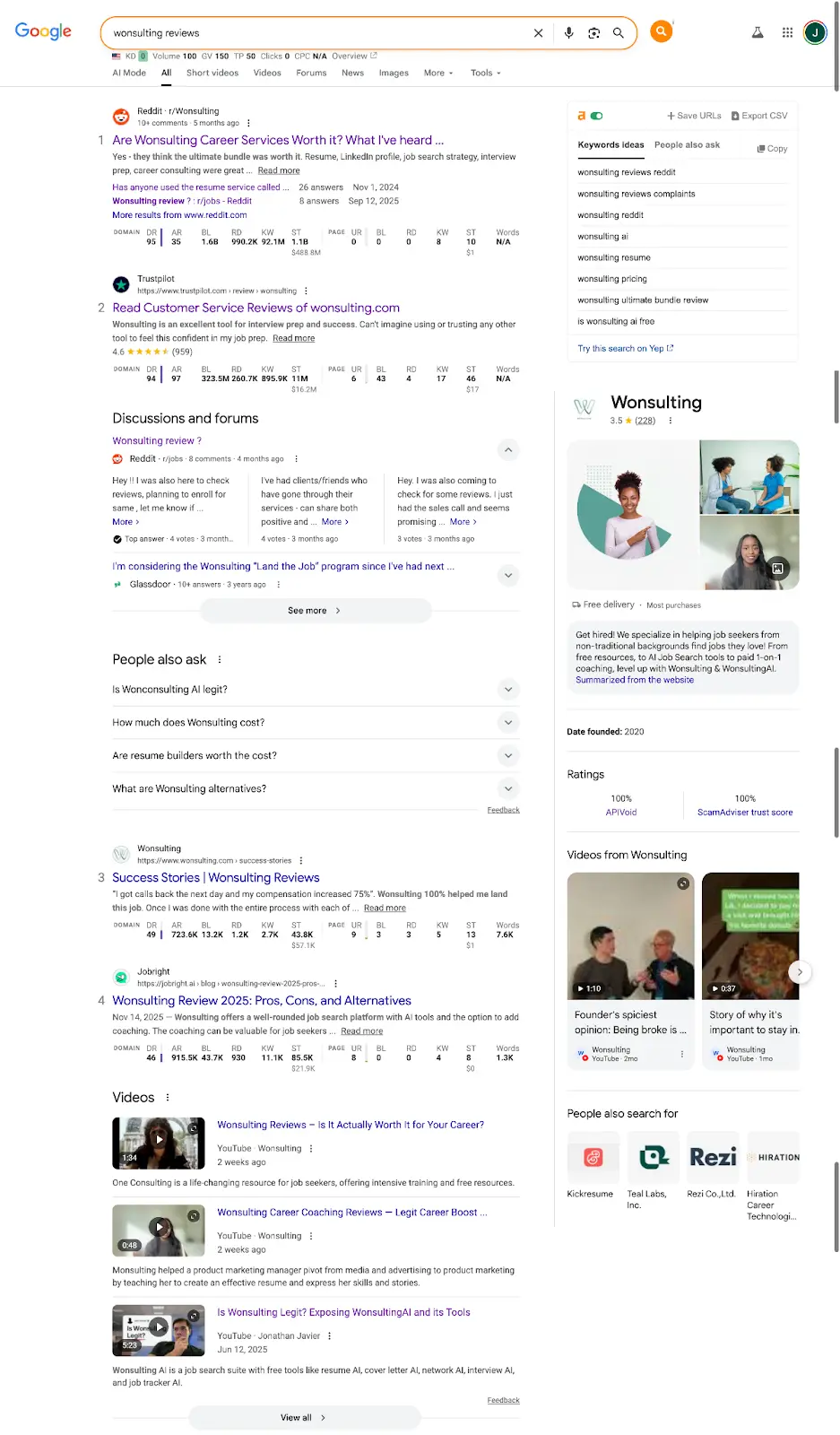 Wonsulting: How we removed a defamatory Reddit thread and restored sales confidence 3 After: Wonsulting search presence with the Reddit thread removed and a strengthened brand footprint