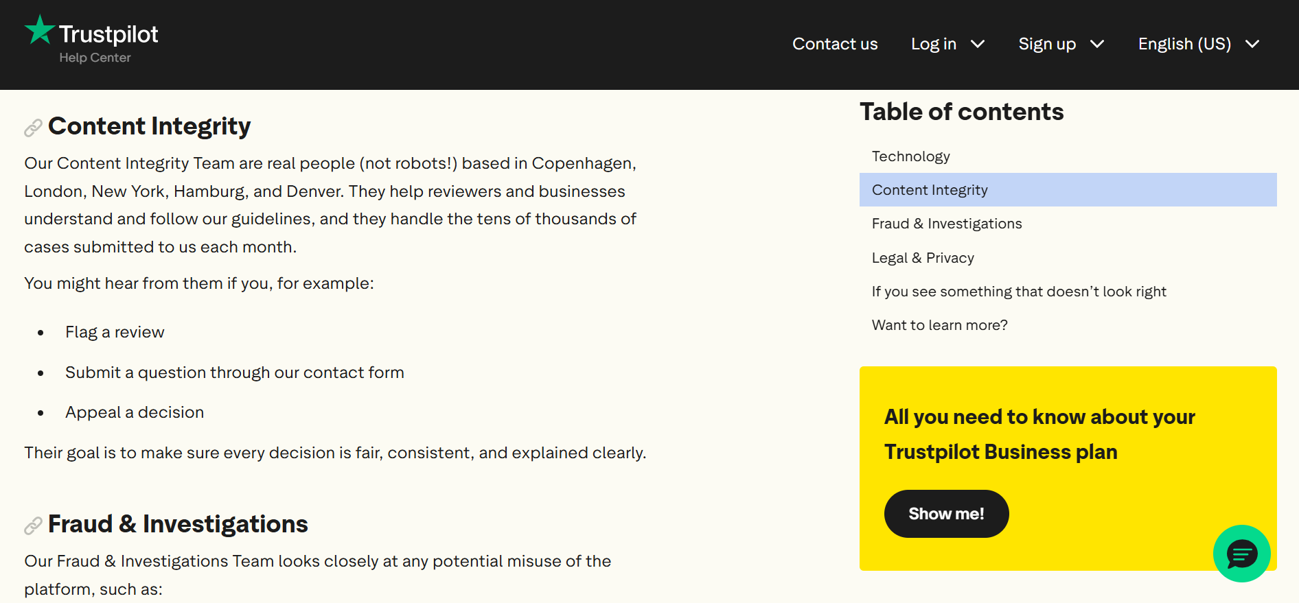 Trustpilot Content Integrity Team dashboard