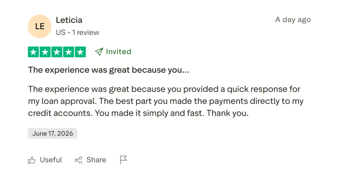 What do the Trustpilot labels "Merged", "Redirected", and "Invited" mean? 4 Trustpilot review labels shown next to a review